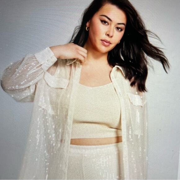 Jeannie Mai X INC Sheer Sequin Oversized  Long Sleeve Shirt NWT XL - Picture 1 of 9